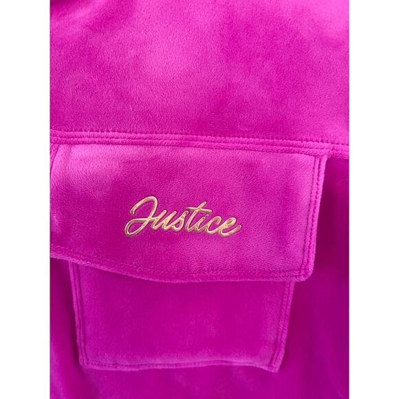 Justice Velour Zip Hoodie Pink Girls XL 16/18 Gold Zipper Cropped Y2K - Picture 3 of 5